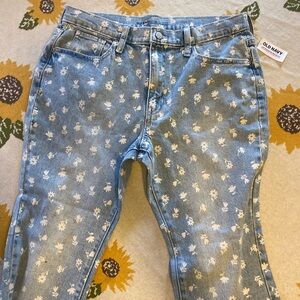 Old Navy Blue Jeans with White Floral Pattern